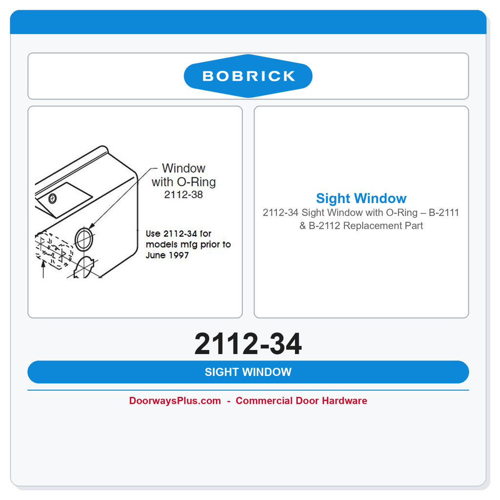 Bobrick 2112-34 Sight Window with O-Ring – B-2111 & B-2112 Replacement Part