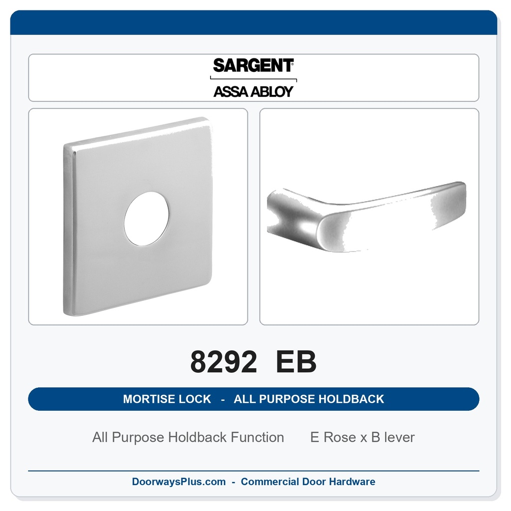 Sargent 8292 EB Trim All Purpose Holdback Mortise Lockset | LA Keyway, Grade 1 Commercial