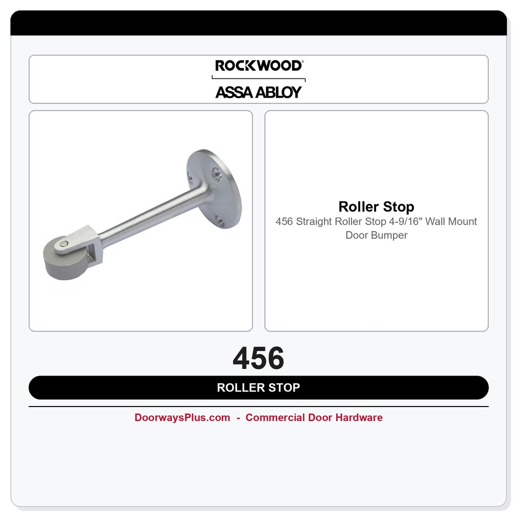 Rockwood 456 Straight Roller Stop | 4-9/16" Wall Mount Door Bumper