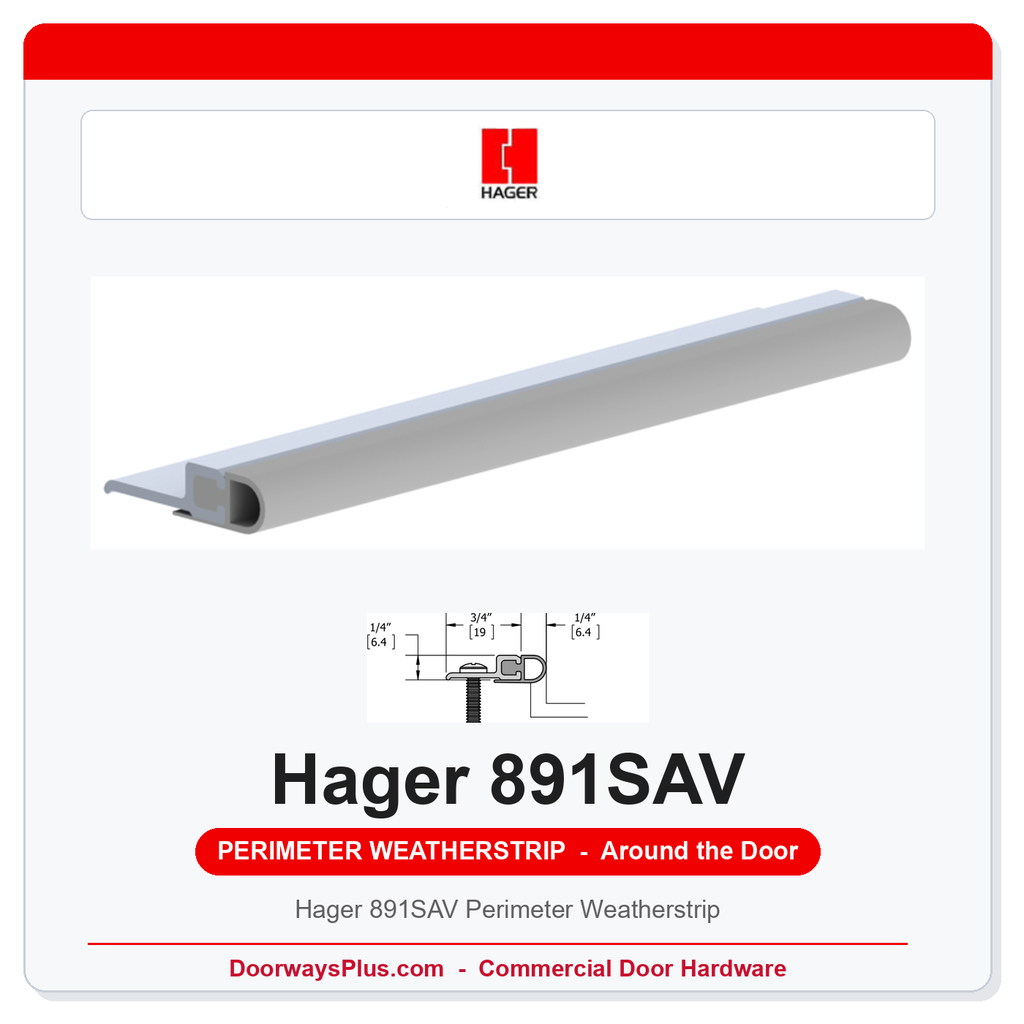 Hager 891SAV Perimeter Weatherstrip | UL10C Fire Rated | Mill Aluminum & Grey Vinyl | Head & Jamb Set