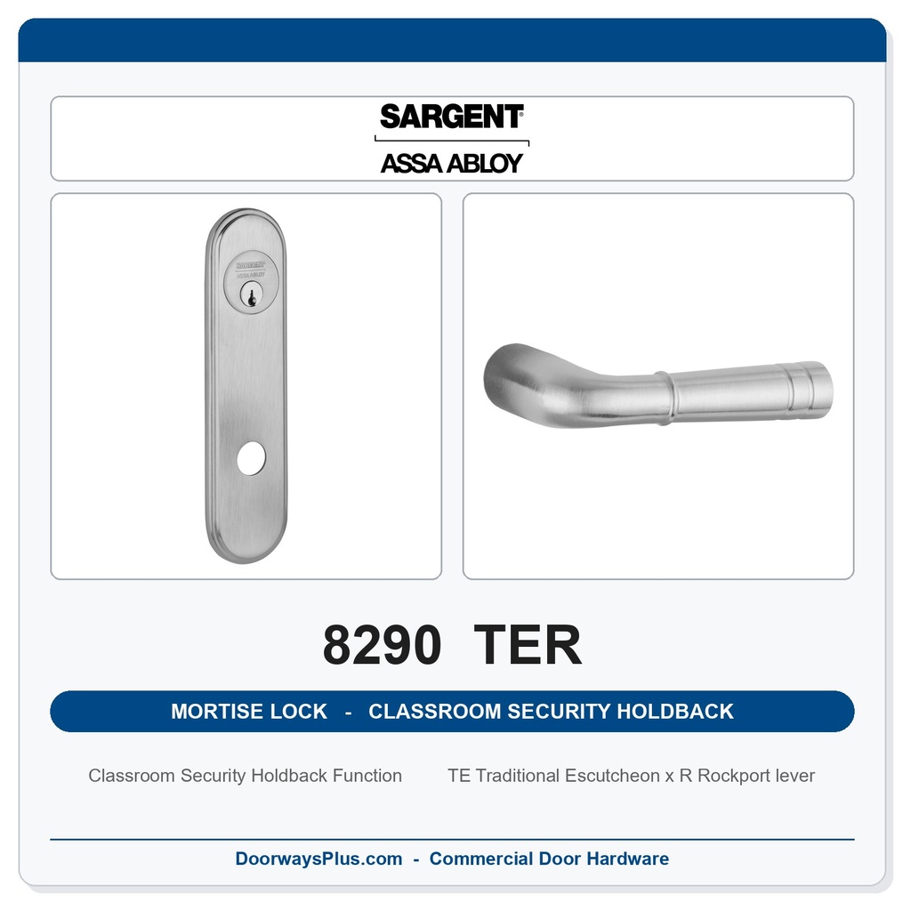 Sargent 8290 TER Trim Classroom Security Holdback Mortise Lockset | LA Keyway, Grade 1 Commercial