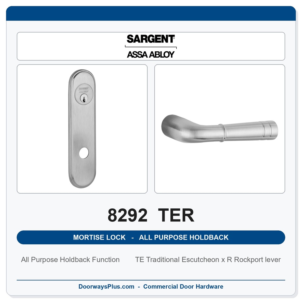 Sargent 8292 TER Trim All Purpose Holdback Mortise Lockset | LA Keyway, Grade 1 Commercial