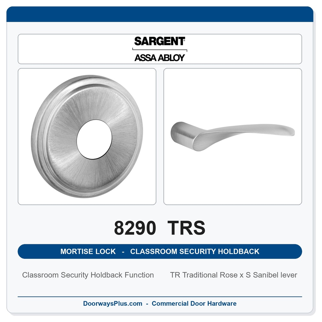 Sargent 8290 TRS Trim Classroom Security Holdback Mortise Lockset | LA Keyway, Grade 1 Commercial