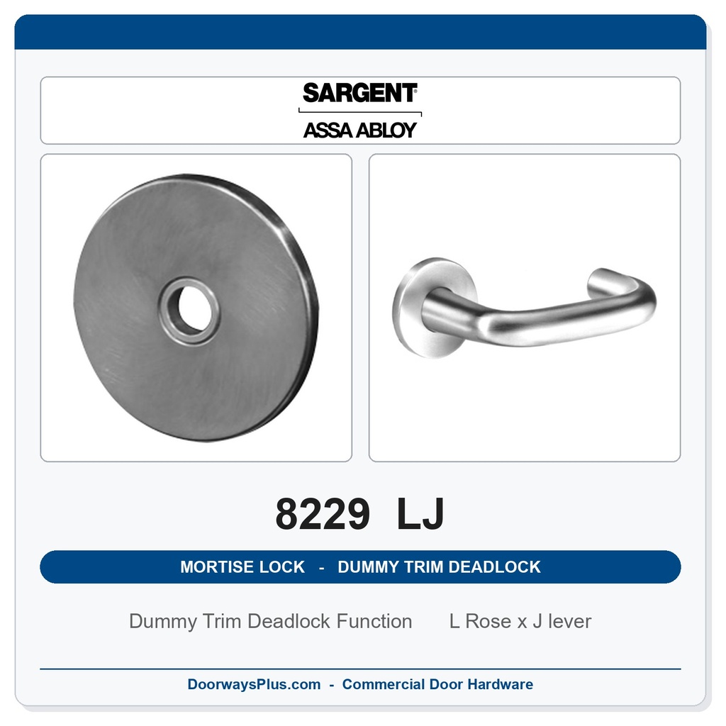 Sargent 8229 LJ Trim Dummy Trim Deadlock Mortise Deadbolt | LA Keyway, Grade 1 Commercial