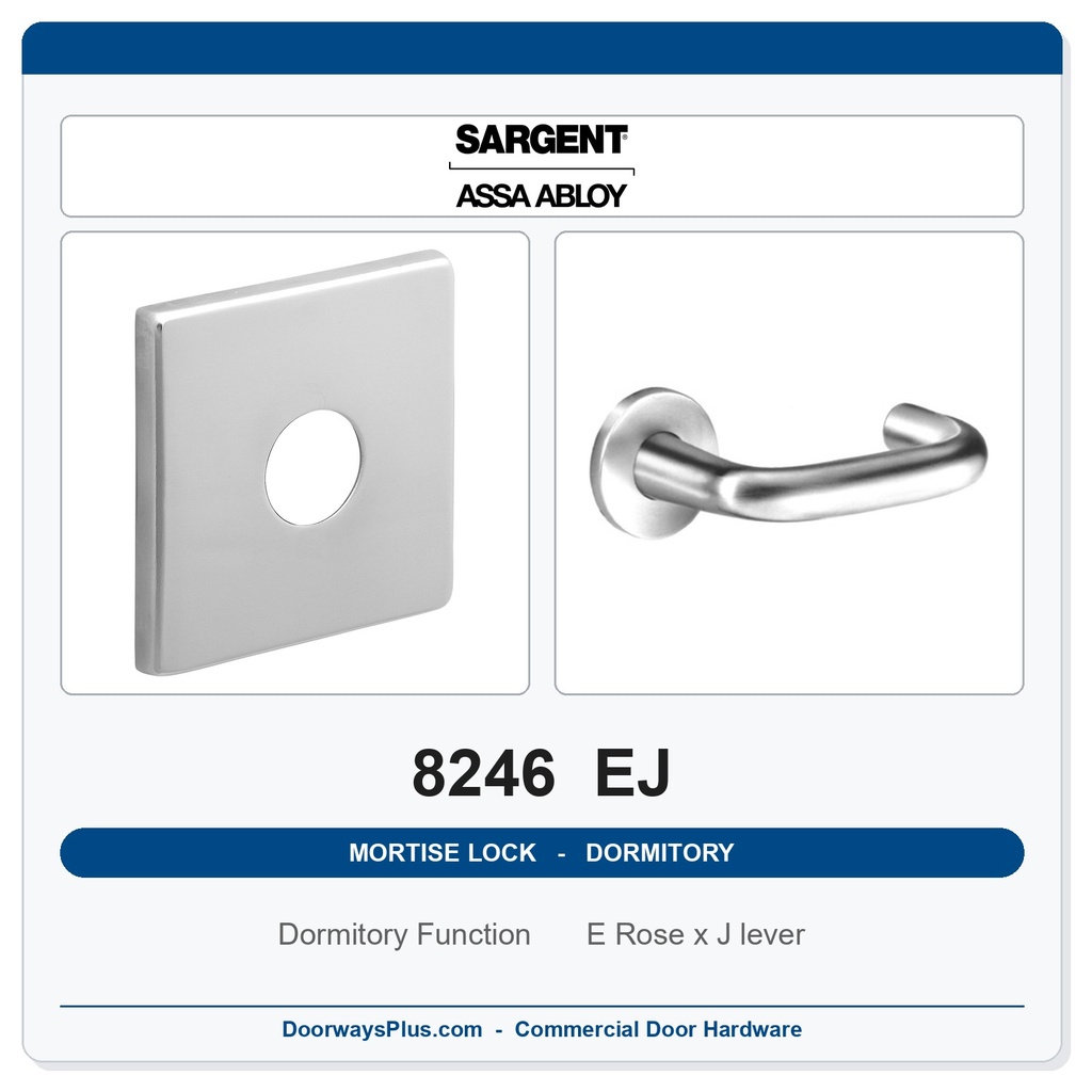 Sargent 8246 EJ Trim Dormitory or Exit Mortise Lockset | LA Keyway, Grade 1 Commercial