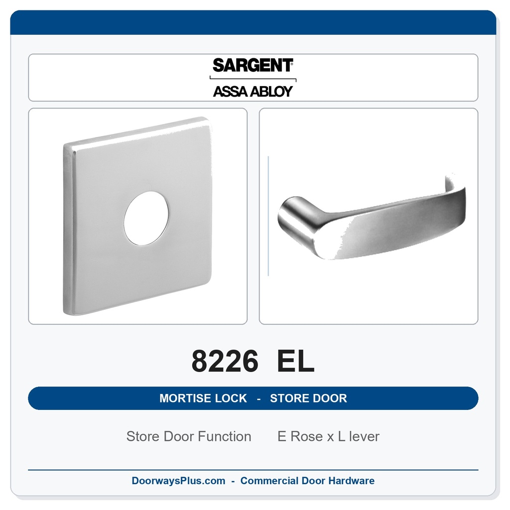 Sargent 8226 EL Trim Store Door Mortise Lockset | LA Keyway, Grade 1 Commercial