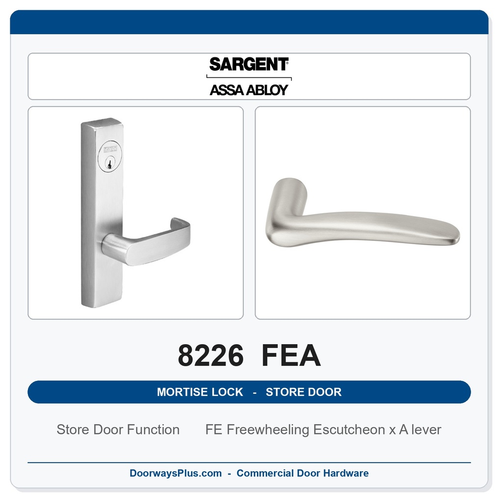 Sargent 8226 FEA Trim Store Door Mortise Lockset | LA Keyway, Grade 1 Commercial