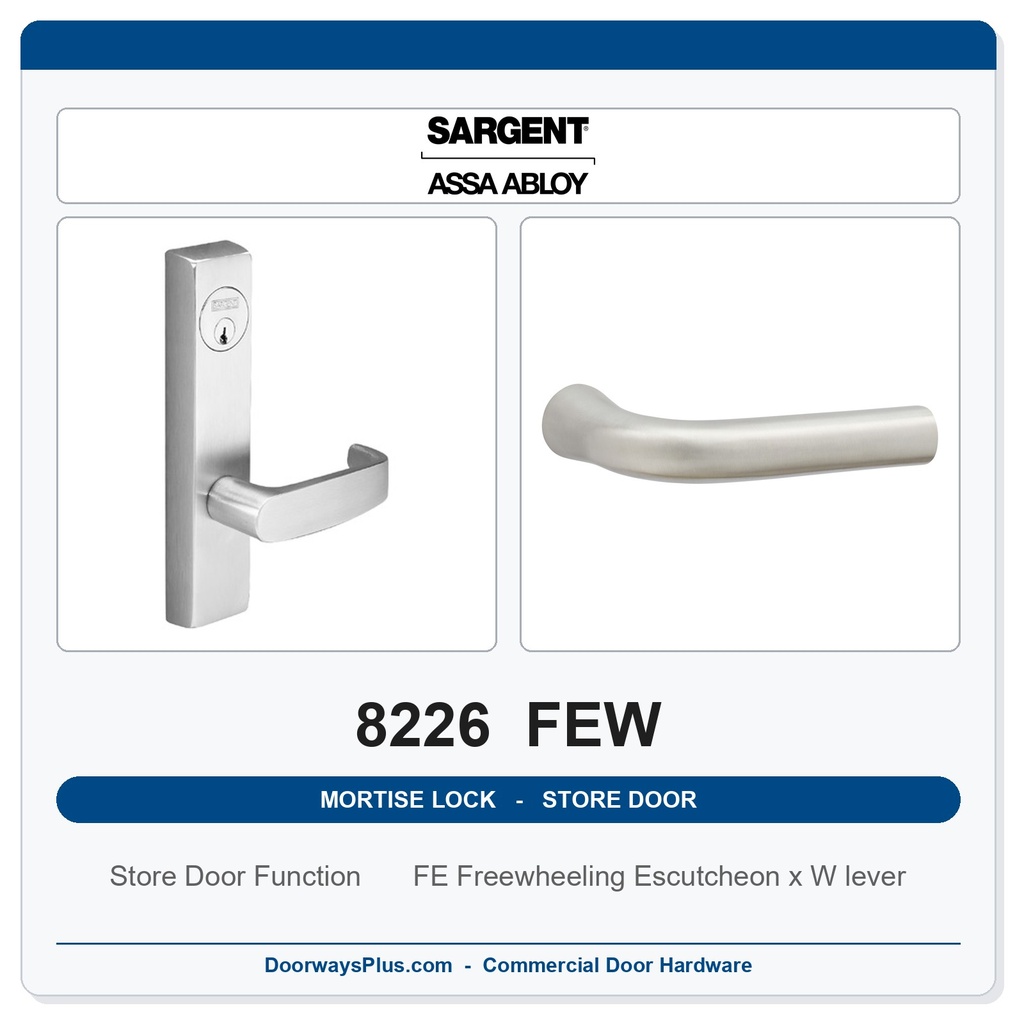 Sargent 8226 FEW Trim Store Door Mortise Lockset | LA Keyway, Grade 1 Commercial