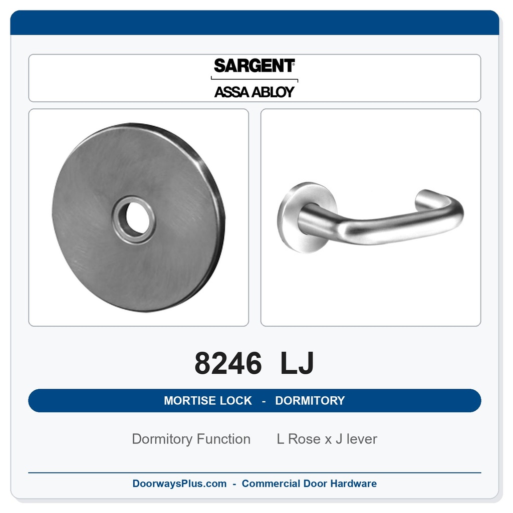 Sargent 8246 LJ Trim Dormitory or Exit Mortise Lockset | LA Keyway, Grade 1 Commercial