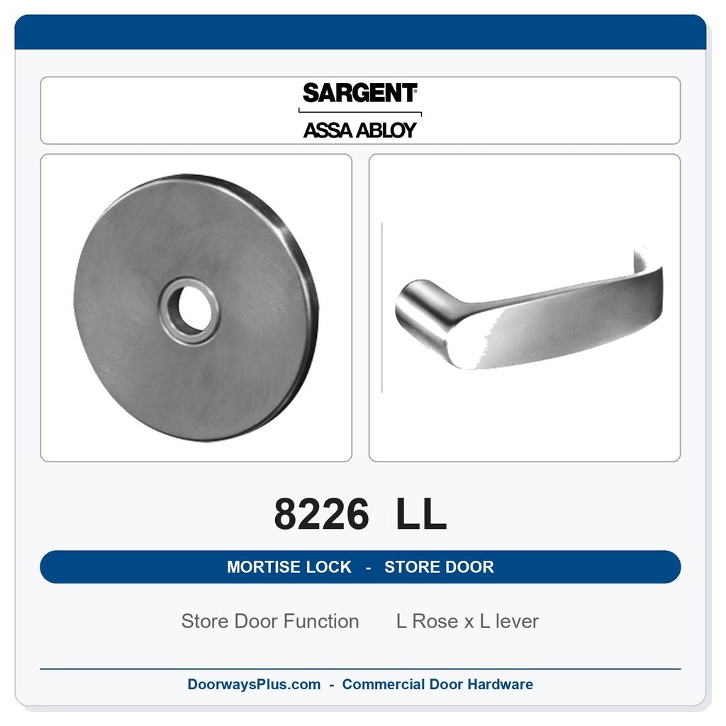 Sargent 8226 LL Trim Store Door Mortise Lockset | LA Keyway, Grade 1 Commercial