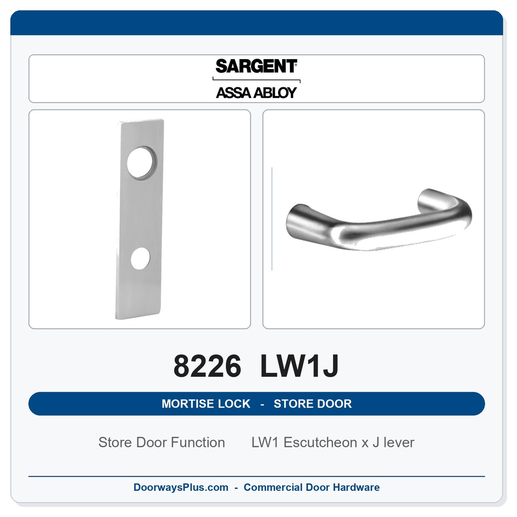 Sargent 8226 LW1J Trim Store Door Mortise Lockset | LA Keyway, Grade 1 Commercial