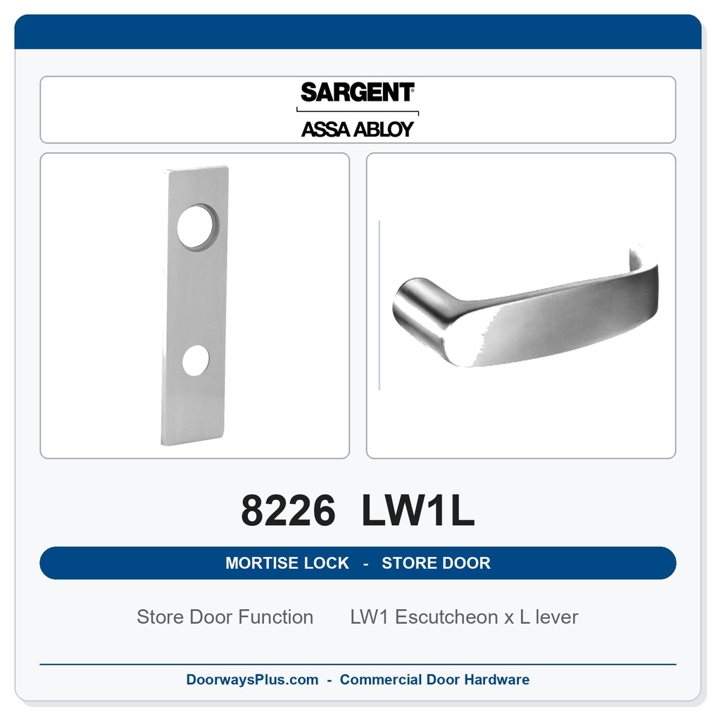 Sargent 8226 LW1L Trim Store Door Mortise Lockset | LA Keyway, Grade 1 Commercial