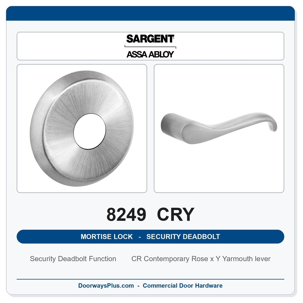 Sargent 8249 CRY Trim Security Deadbolt Mortise Lockset | LA Keyway, Grade 1 Commercial