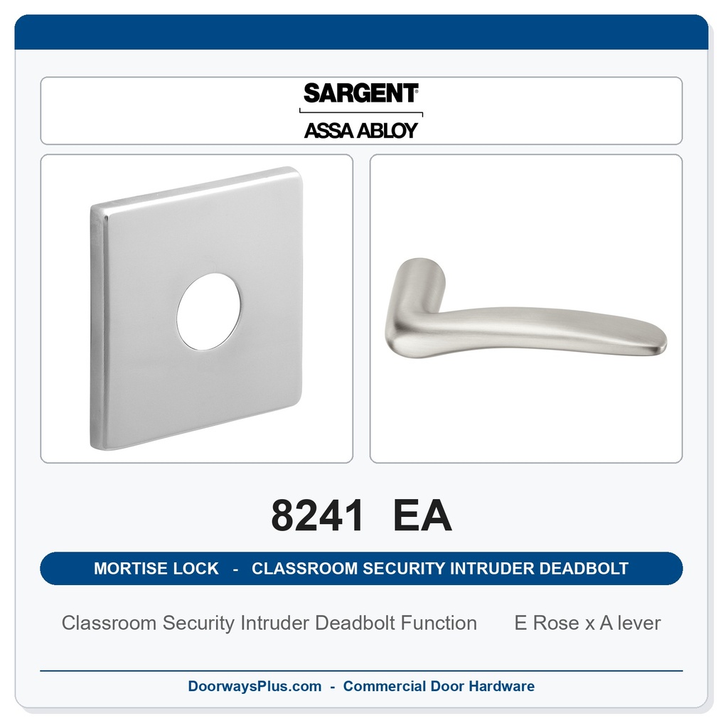 Sargent 8241 EA Trim Classroom Security Intruder Deadbolt Mortise Lockset | LA Keyway, Grade 1 Commercial