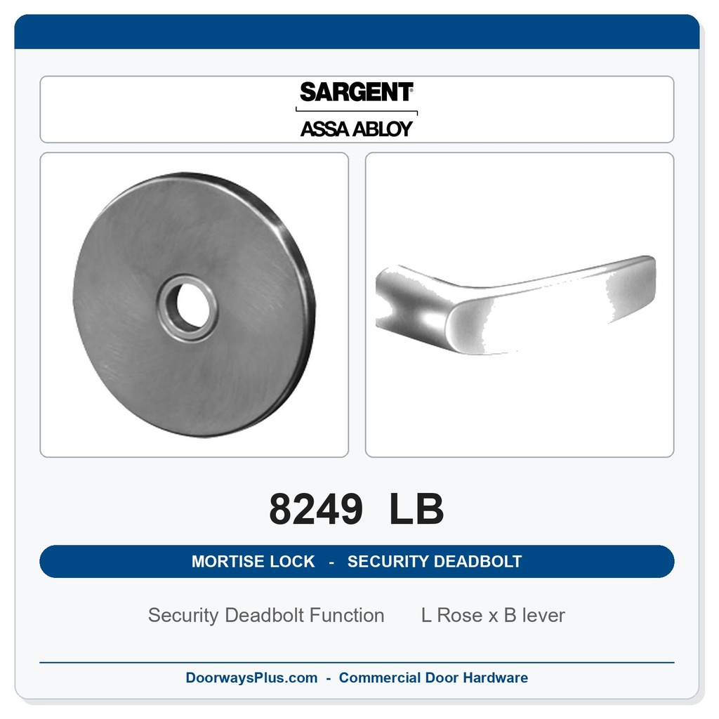 Sargent 8249 LB Trim Security Deadbolt Mortise Lockset | LA Keyway, Grade 1 Commercial