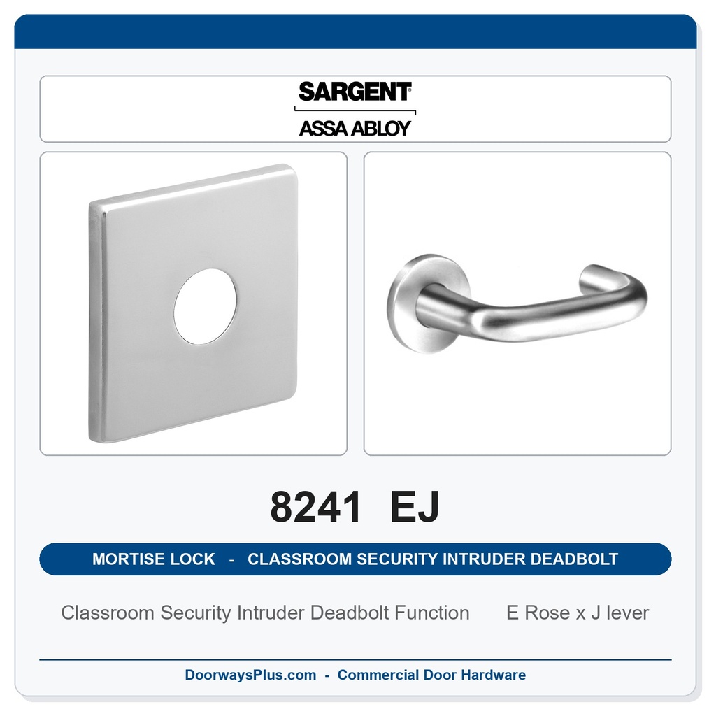 Sargent 8241 EJ Trim Classroom Security Intruder Deadbolt Mortise Lockset | LA Keyway, Grade 1 Commercial