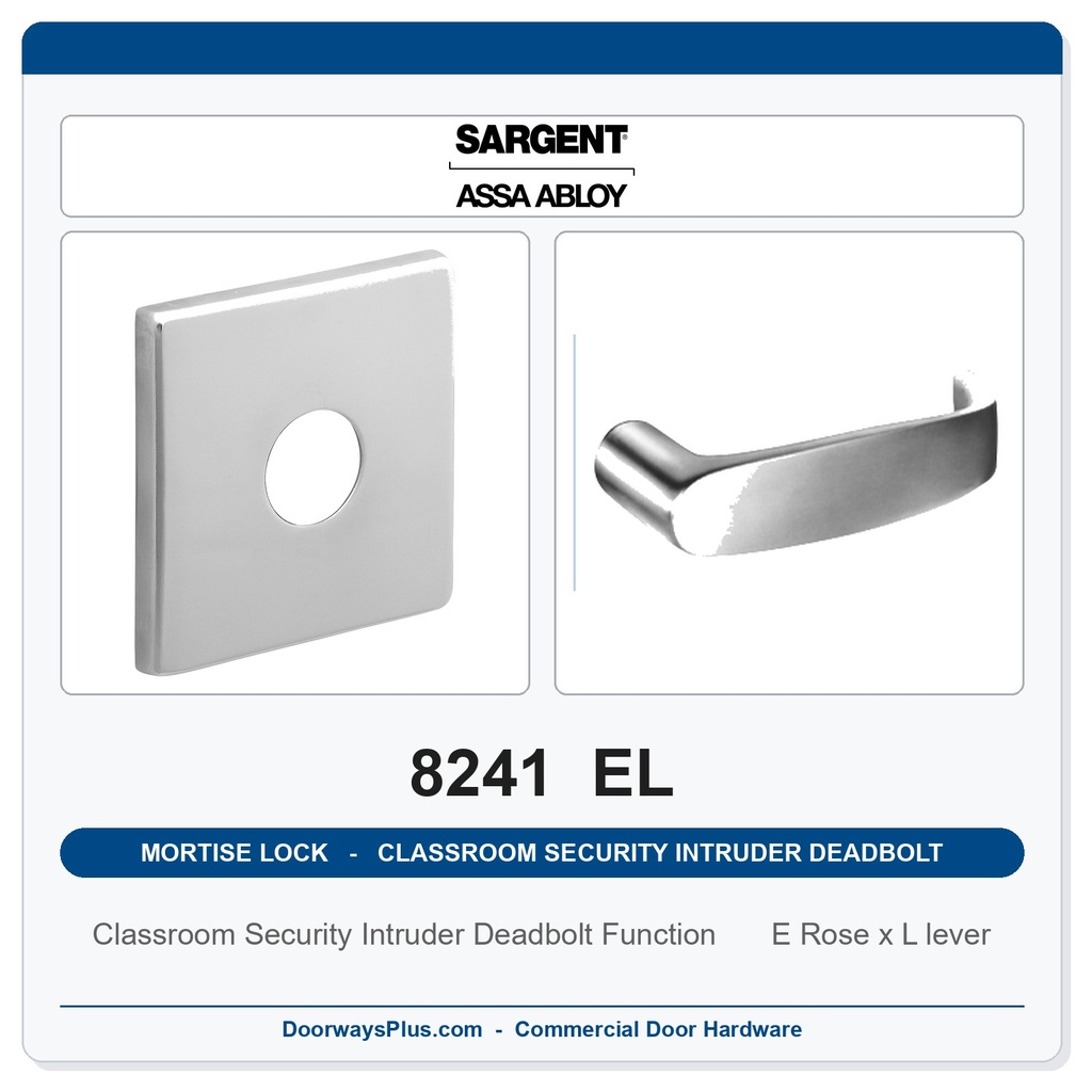 Sargent 8241 EL Trim Classroom Security Intruder Deadbolt Mortise Lockset | LA Keyway, Grade 1 Commercial