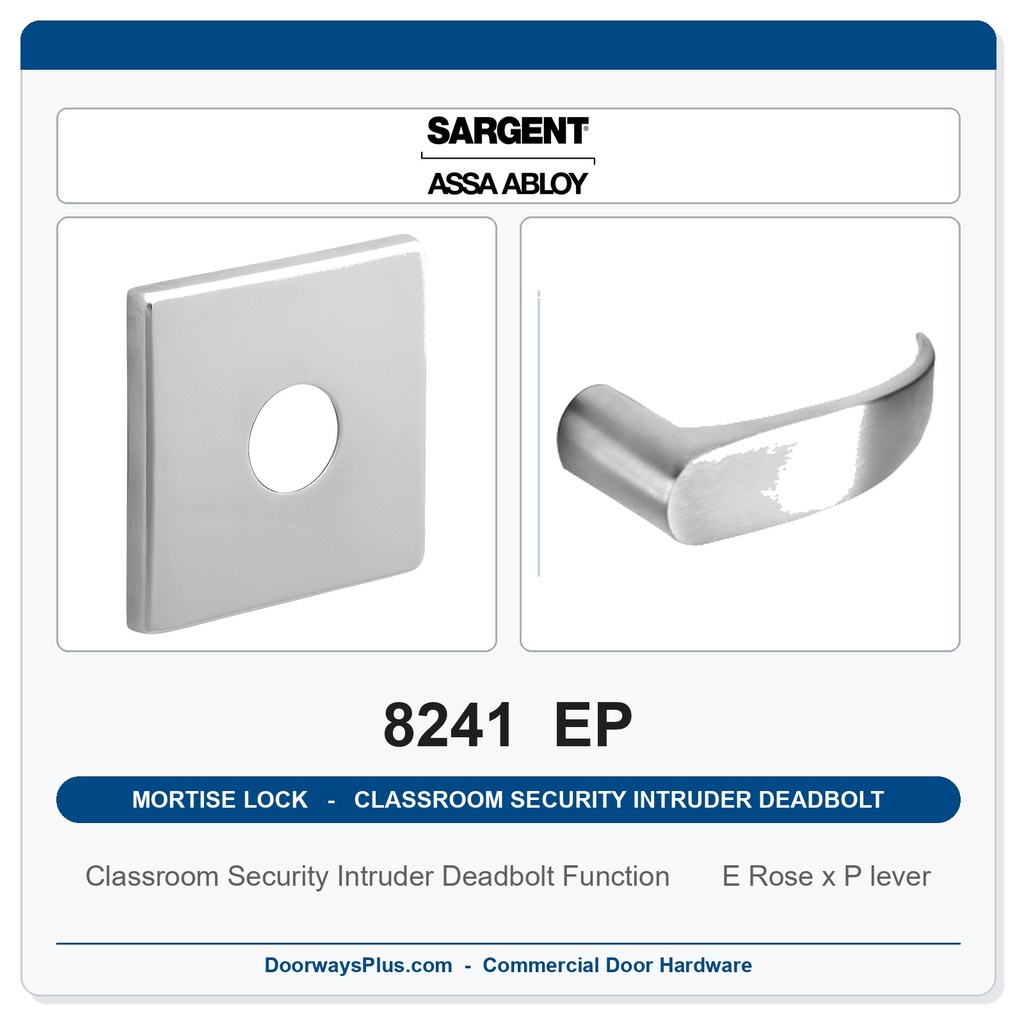 Sargent 8241 EP Trim Classroom Security Intruder Deadbolt Mortise Lockset | LA Keyway, Grade 1 Commercial