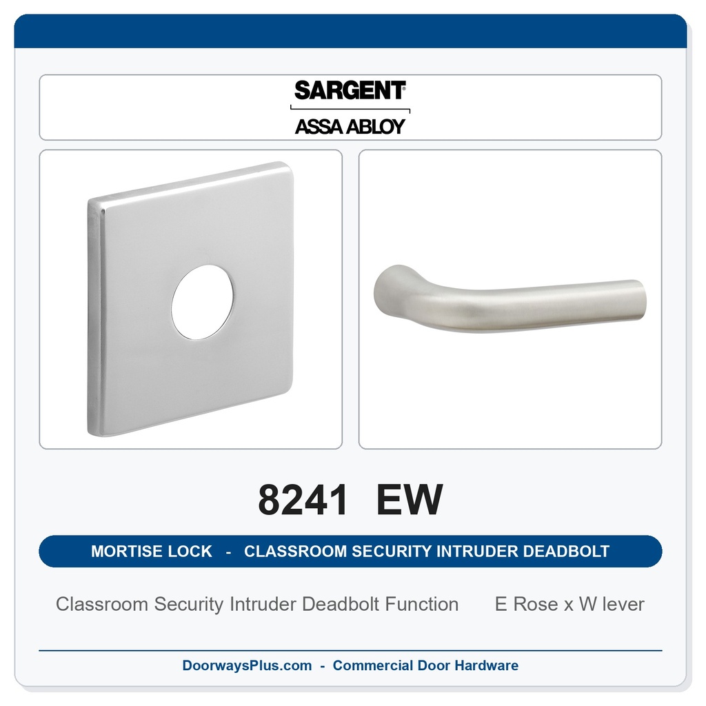Sargent 8241 EW Trim Classroom Security Intruder Deadbolt Mortise Lockset | LA Keyway, Grade 1 Commercial