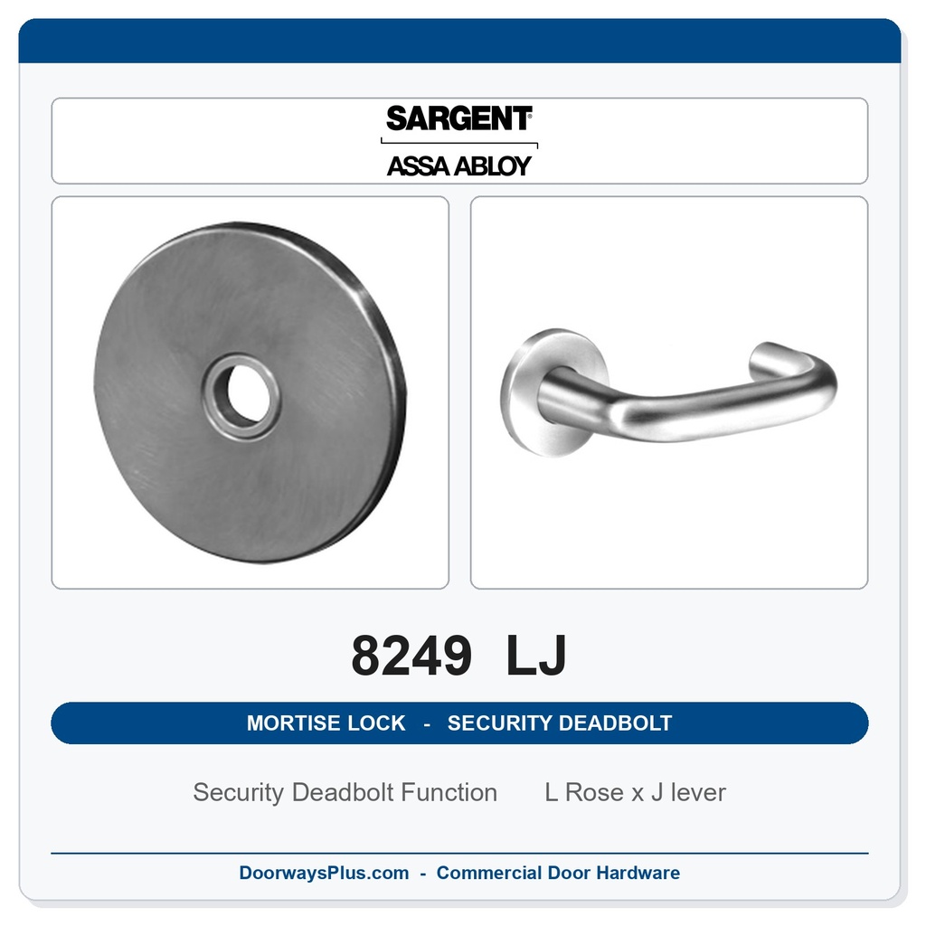 Sargent 8249 LJ Trim Security Deadbolt Mortise Lockset | LA Keyway, Grade 1 Commercial