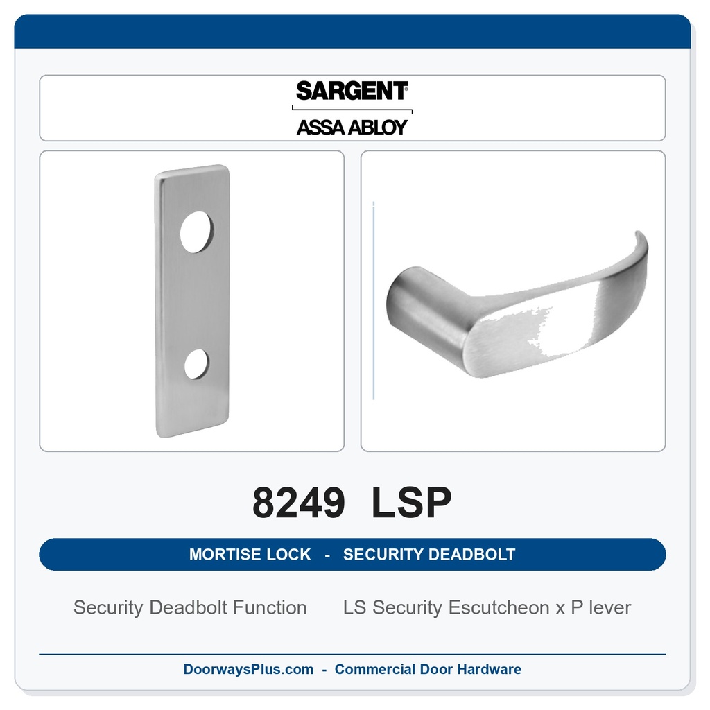 Sargent 8249 LSP Trim Security Deadbolt Mortise Lockset | LA Keyway, Grade 1 Commercial