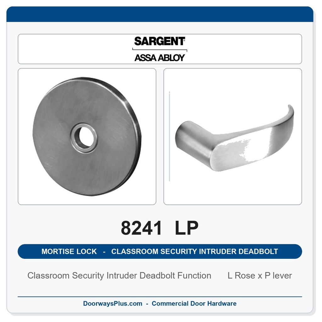 Sargent 8241 LP Trim Classroom Security Intruder Deadbolt Mortise Lockset | LA Keyway, Grade 1 Commercial