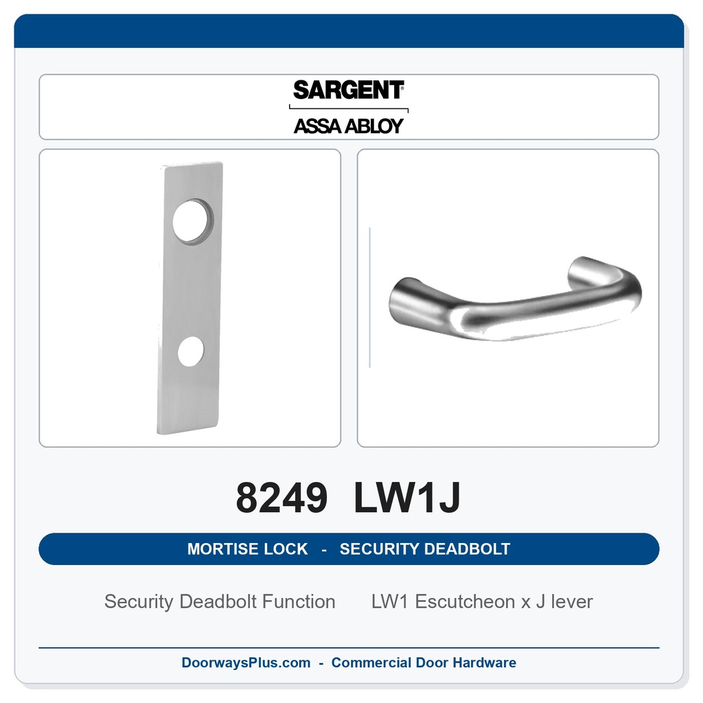 Sargent 8249 LW1J Trim Security Deadbolt Mortise Lockset | LA Keyway, Grade 1 Commercial