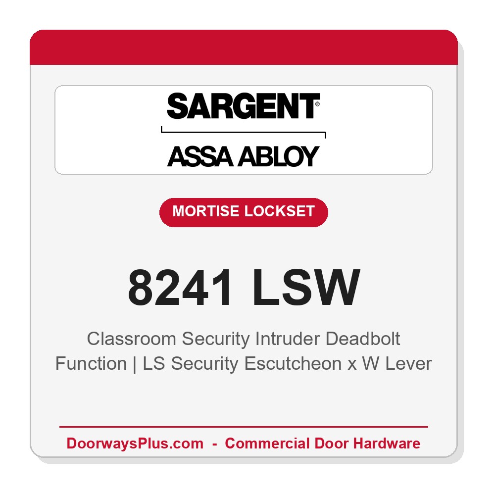 Sargent 8241 LSW Trim Classroom Security Intruder Deadbolt Mortise Lockset | LA Keyway, Grade 1 Commercial