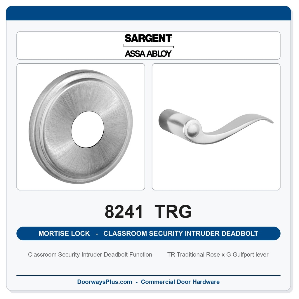 Sargent 8241 TRG Trim Classroom Security Intruder Deadbolt Mortise Lockset | LA Keyway, Grade 1 Commercial