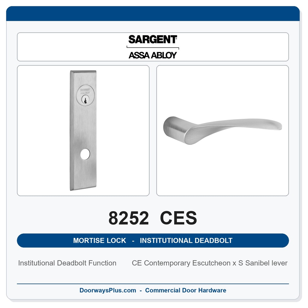 Sargent 8252 CES Trim Institutional Deadbolt Mortise Lockset | LA Keyway, Grade 1 Commercial