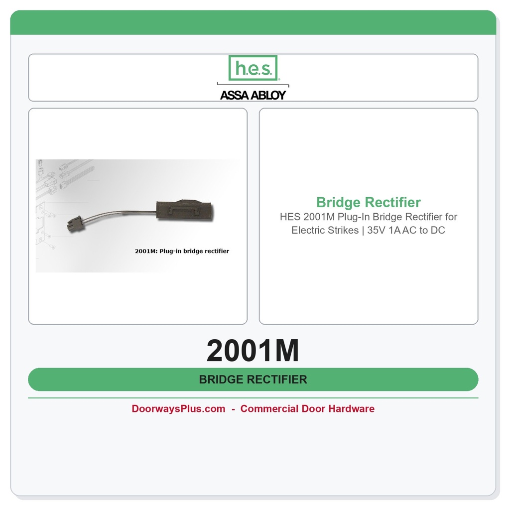 HES 2001M Plug-In Bridge Rectifier for Electric Strikes | 35V 1A AC to DC