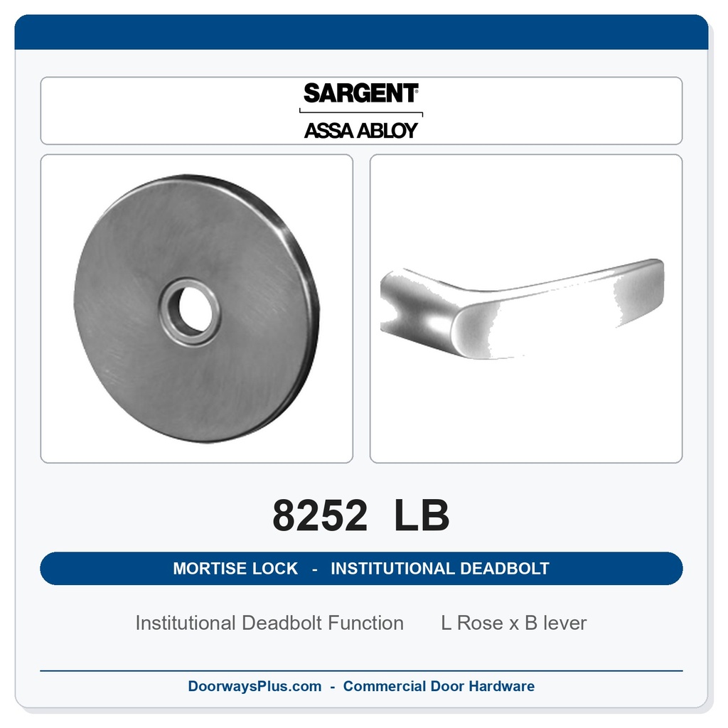 Sargent 8252 LB Trim Institutional Deadbolt Mortise Lockset | LA Keyway, Grade 1 Commercial