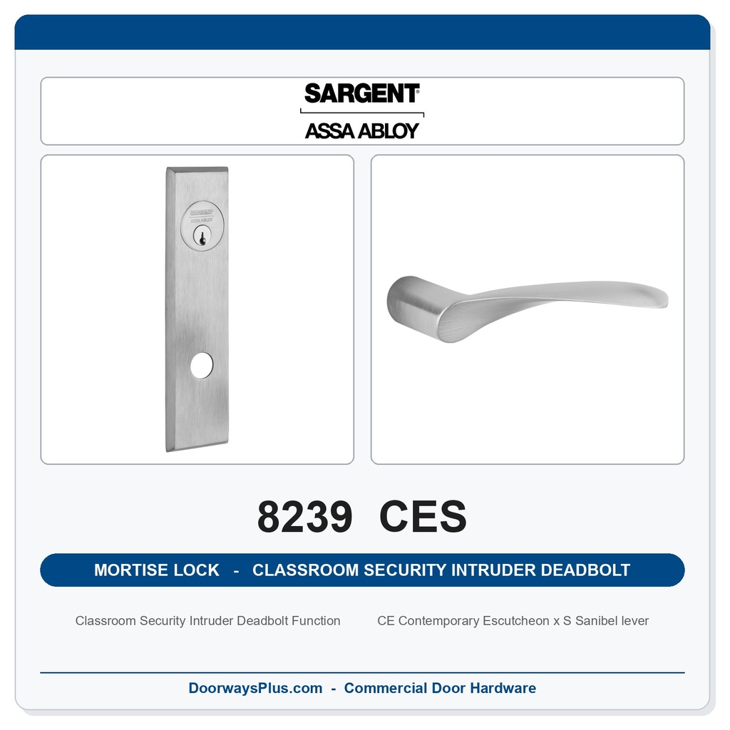Sargent 8239 CES Trim Classroom Security Intruder Deadbolt Mortise Lockset | LA Keyway, Grade 1 Commercial