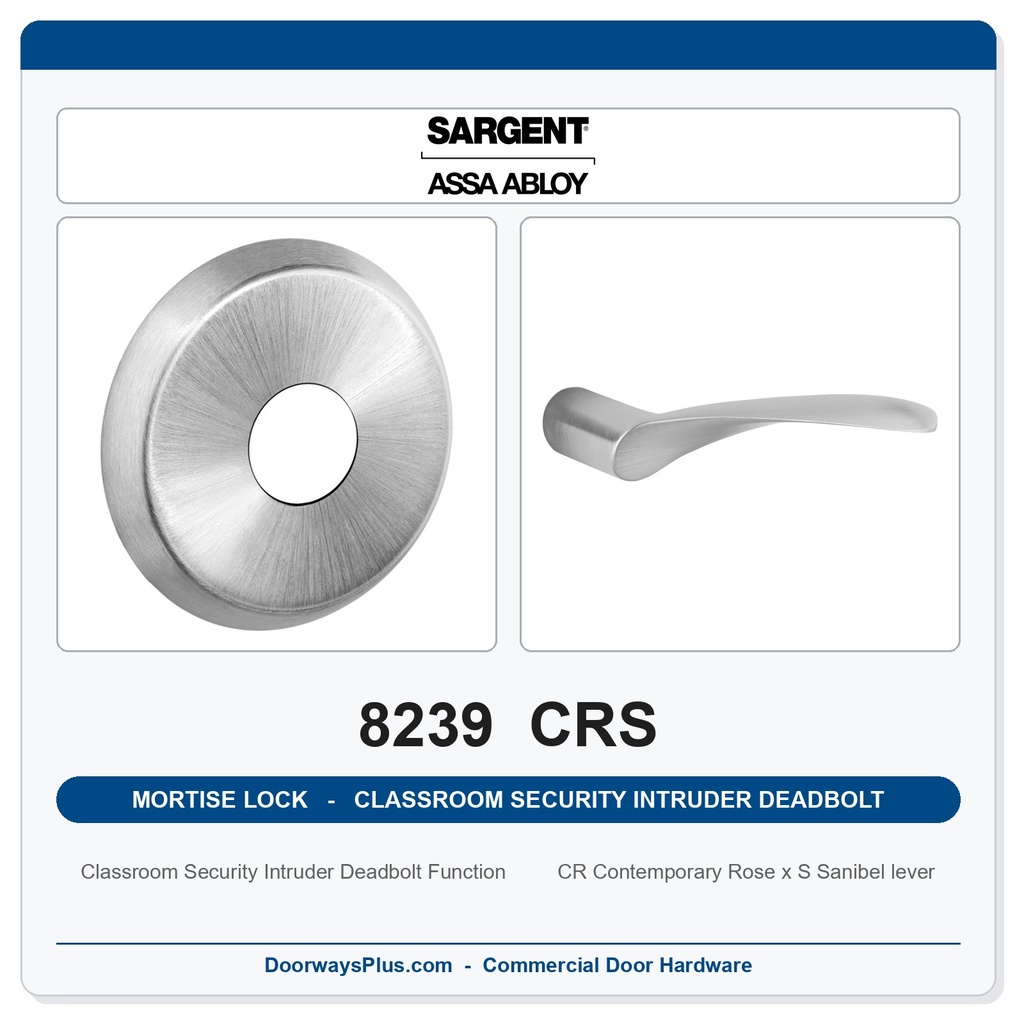 Sargent 8239 CRS Trim Classroom Security Intruder Deadbolt Mortise Lockset | LA Keyway, Grade 1 Commercial