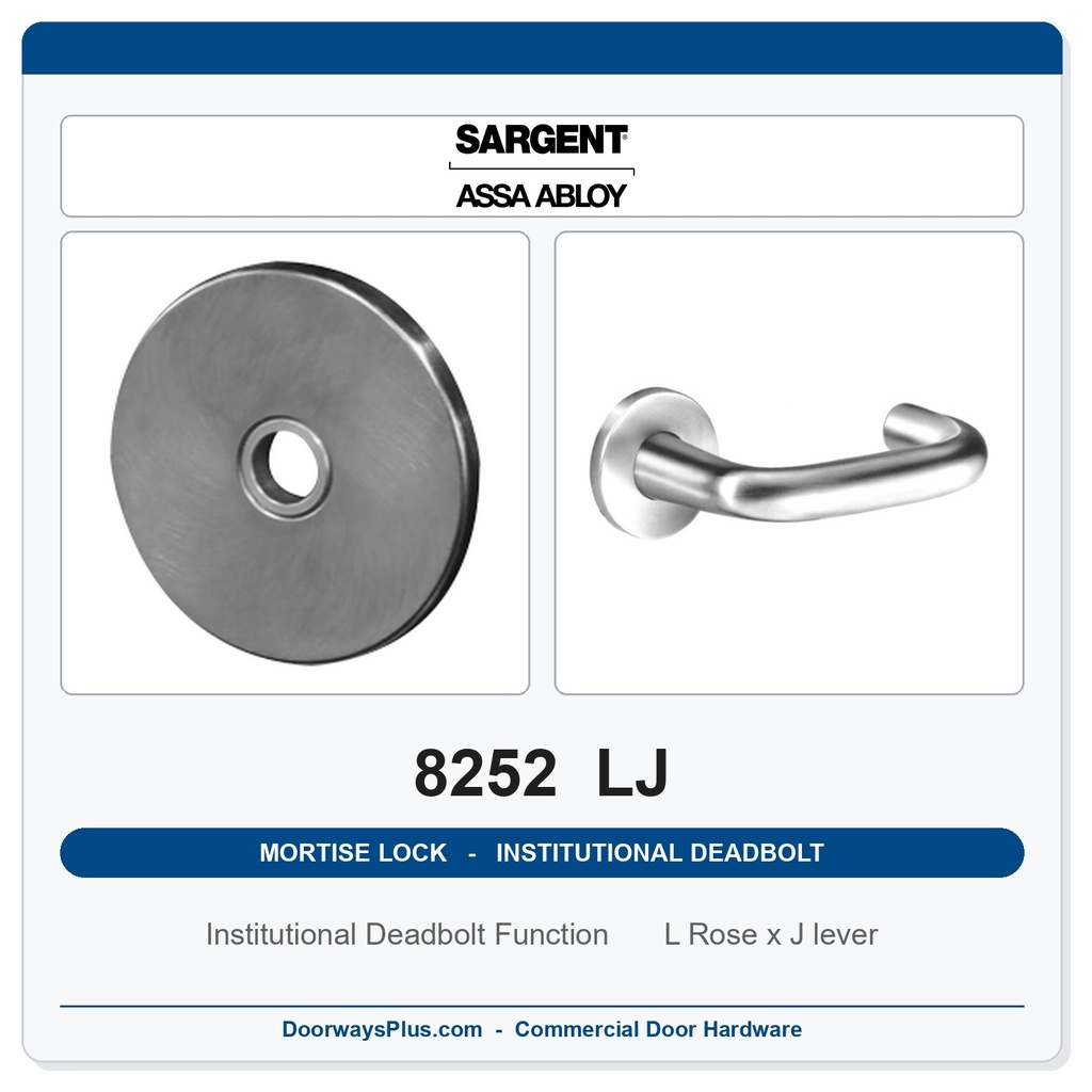 Sargent 8252 LJ Trim Institutional Deadbolt Mortise Lockset | LA Keyway, Grade 1 Commercial