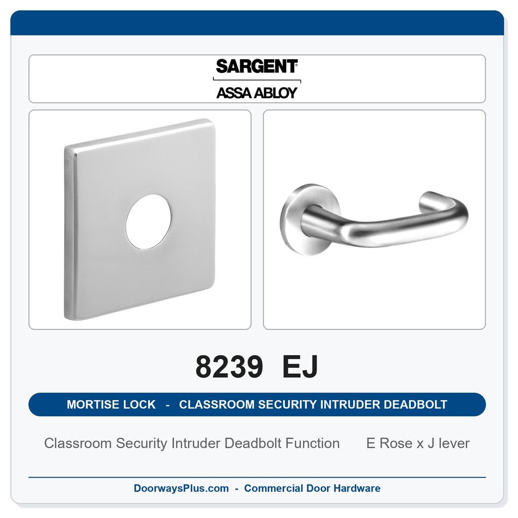 Sargent 8239 EJ Trim Classroom Security Intruder Deadbolt Mortise Lockset | LA Keyway, Grade 1 Commercial