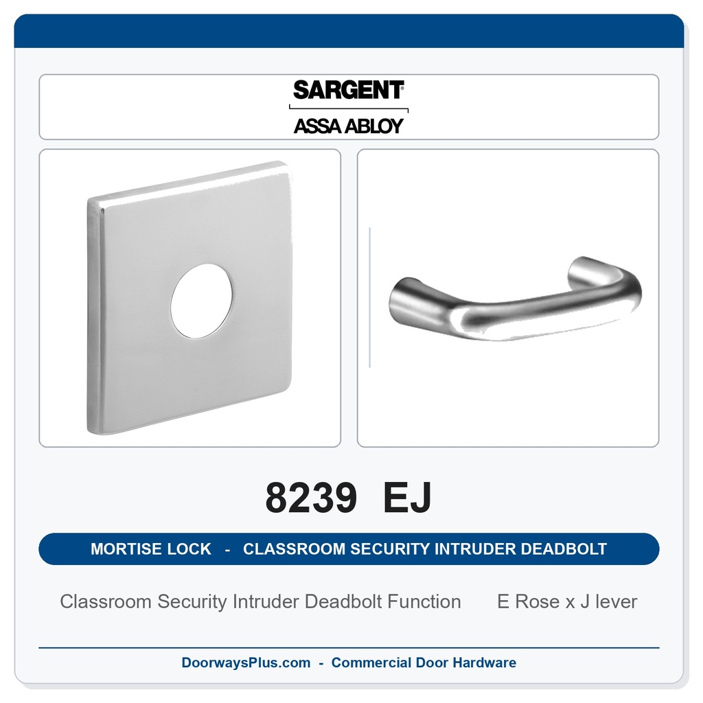 Sargent 8239 EJ Trim Classroom Security Intruder Deadbolt Mortise Lockset | LA Keyway, Grade 1 Commercial