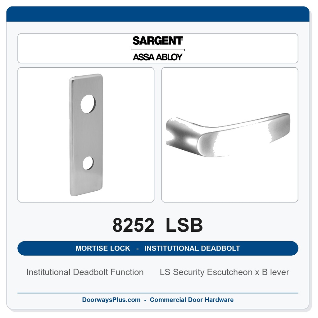 Sargent 8252 LSB Trim Institutional Deadbolt Mortise Lockset | LA Keyway, Grade 1 Commercial