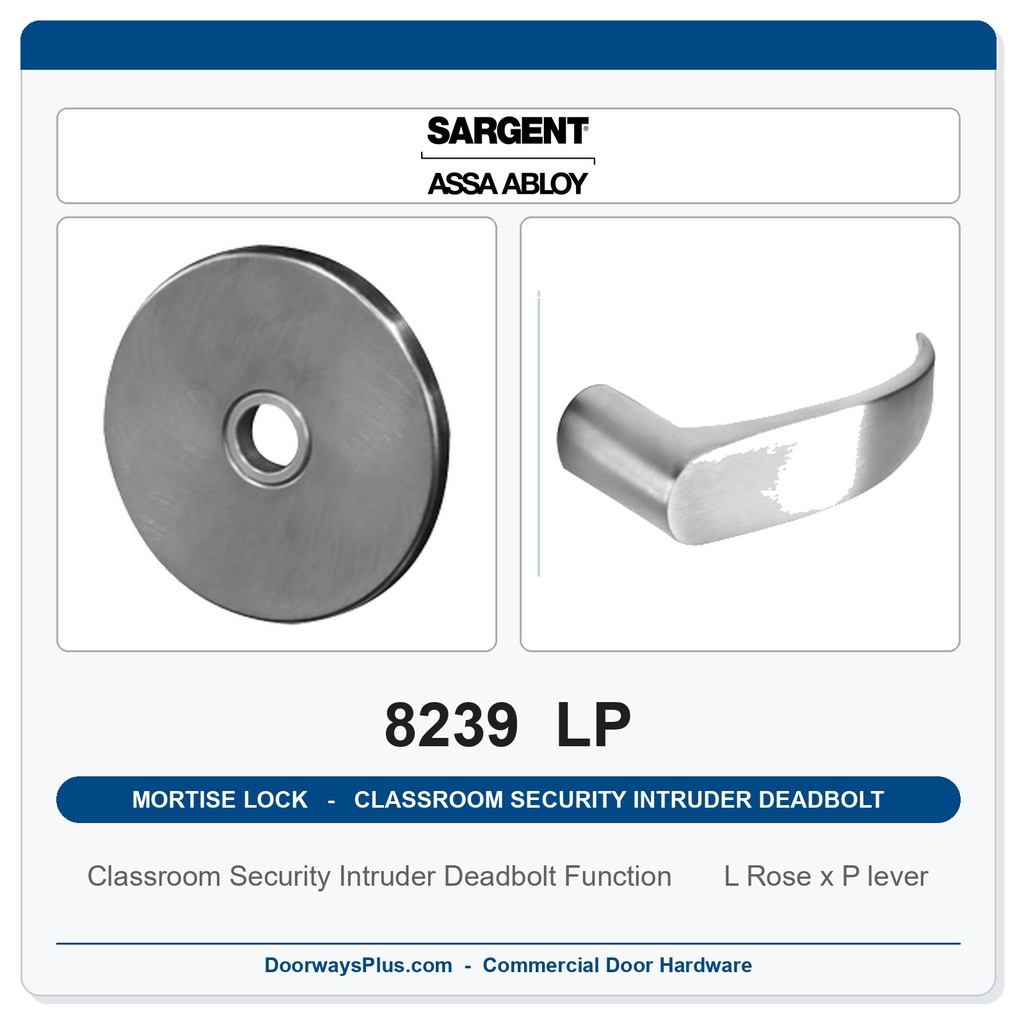 Sargent 8239 LP Trim Classroom Security Intruder Deadbolt Mortise Lockset | LA Keyway, Grade 1 Commercial