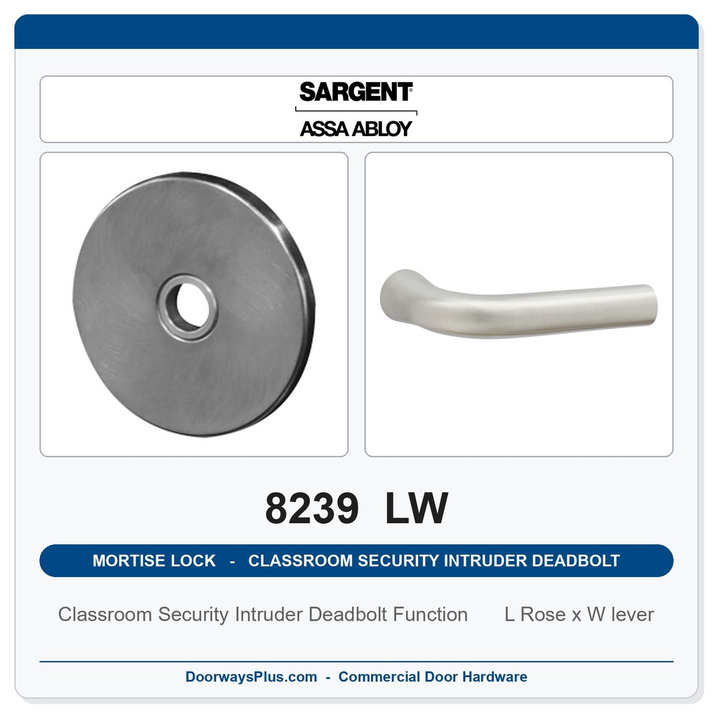 Sargent 8239 LW Trim Classroom Security Intruder Deadbolt Mortise Lockset | LA Keyway, Grade 1 Commercial