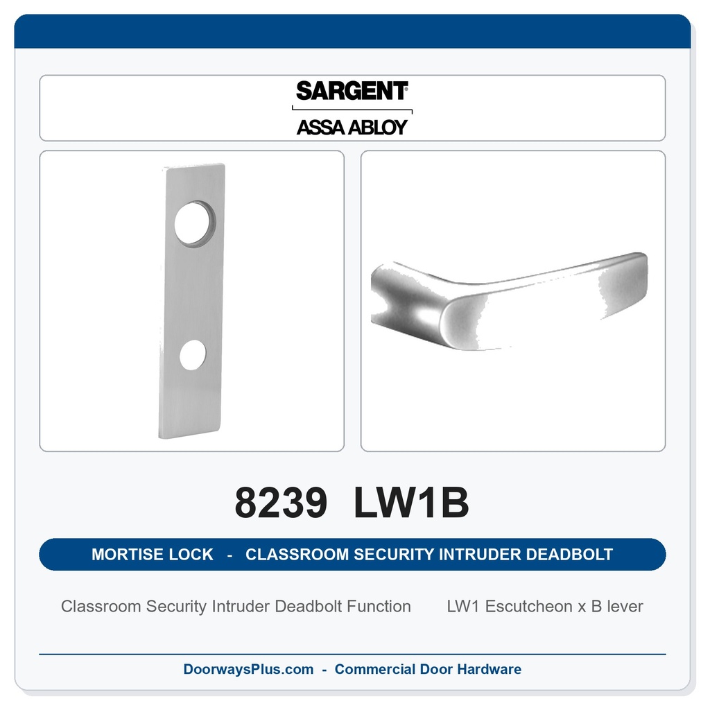 Sargent 8239 LW1B Trim Classroom Security Intruder Deadbolt Mortise Lockset | LA Keyway, Grade 1 Commercial