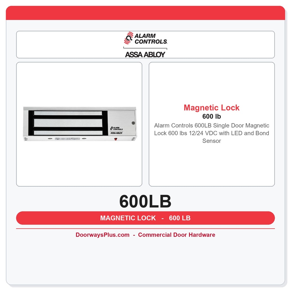 Alarm Controls 600 lb Magnetic Lock 12/24VDC LED & Bond Sensor