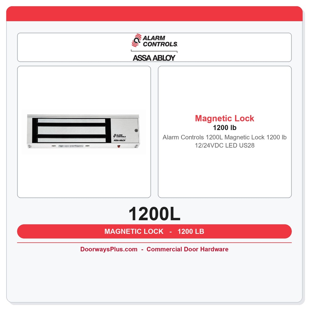 Alarm Controls 1200L Magnetic Lock 1200 lb 12/24VDC LED US28