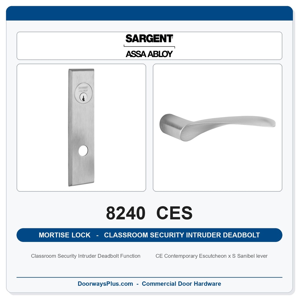 Sargent 8240 CES Trim Classroom Security Intruder Deadbolt Mortise Lockset | LA Keyway, Grade 1 Commercial