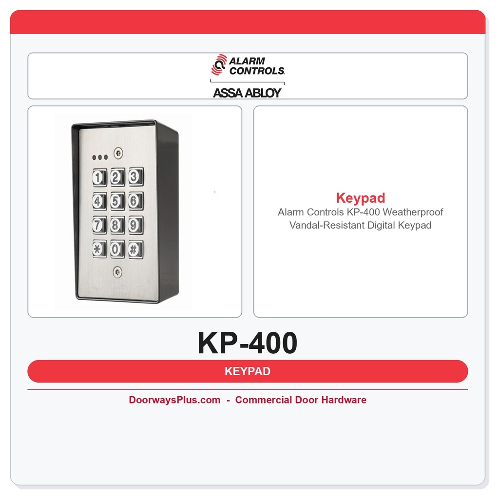 Alarm Controls KP-400 Weatherproof Vandal-Resistant Digital Keypad