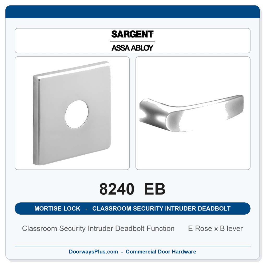 Sargent 8240 EB Trim Classroom Security Intruder Deadbolt Mortise Lockset | LA Keyway, Grade 1 Commercial