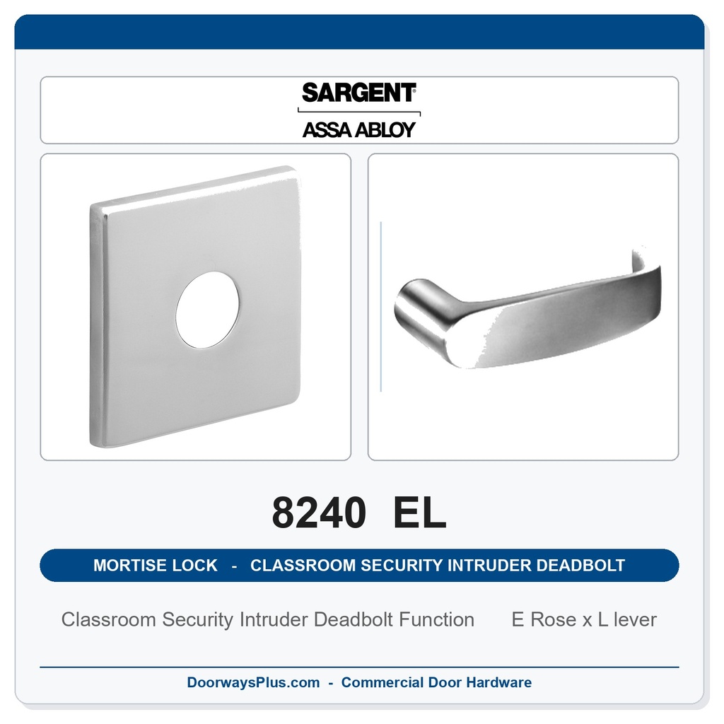 Sargent 8240 EL Trim Classroom Security Intruder Deadbolt Mortise Lockset | LA Keyway, Grade 1 Commercial