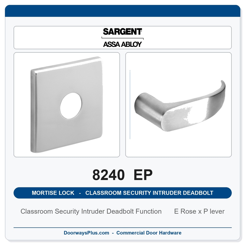 Sargent 8240 EP Trim Classroom Security Intruder Deadbolt Mortise Lockset | LA Keyway, Grade 1 Commercial