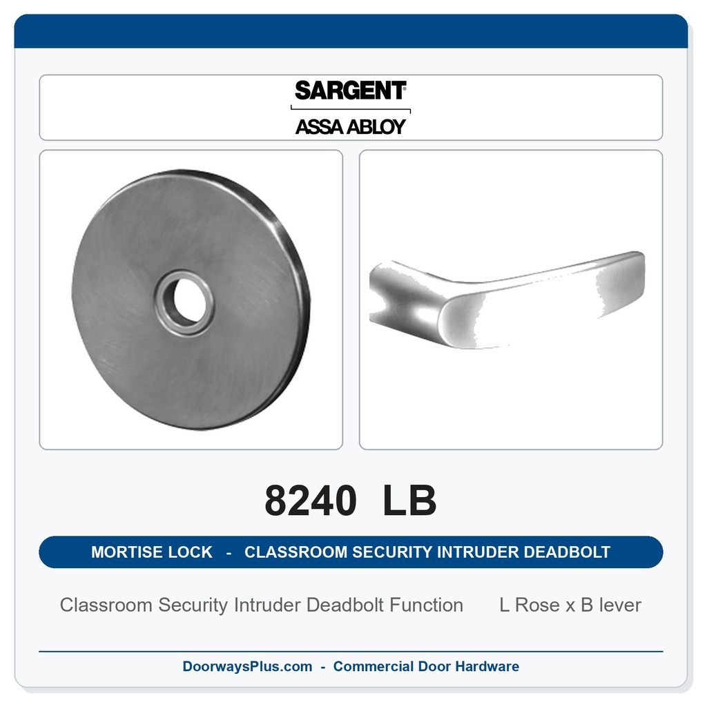 Sargent 8240 LB Trim Classroom Security Intruder Deadbolt Mortise Lockset | LA Keyway, Grade 1 Commercial