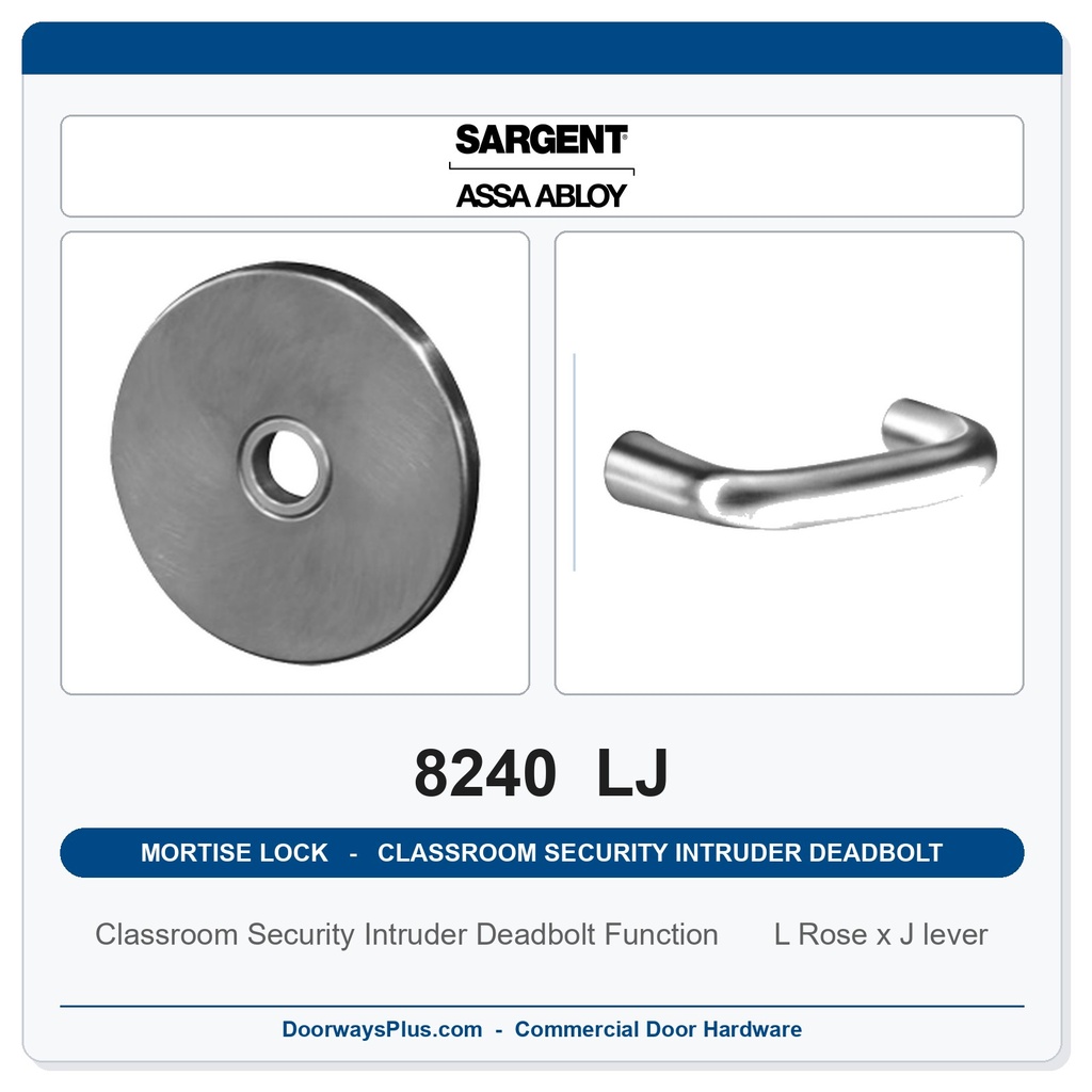 Sargent 8240 LJ Trim Classroom Security Intruder Deadbolt Mortise Lockset | LA Keyway, Grade 1 Commercial